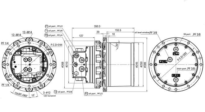 Volvo EC50 Excavator 80Kgs Final Drive Motor TM07VC-04 24.1rpm / 47rpm Output Speed